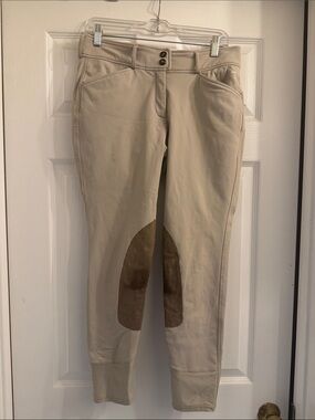 Women’s Beige RJ Classics Riding Breeches with Brown Knee Patches